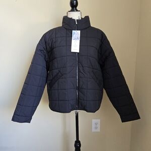 Roxy Quilted Puffer Jacket Womens L Black Lightweight Full Zip